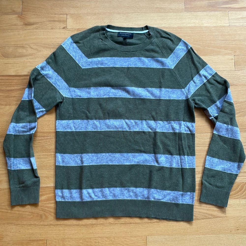 Banana Republic Sweater Men’s Size Large Green Grey Stripe
